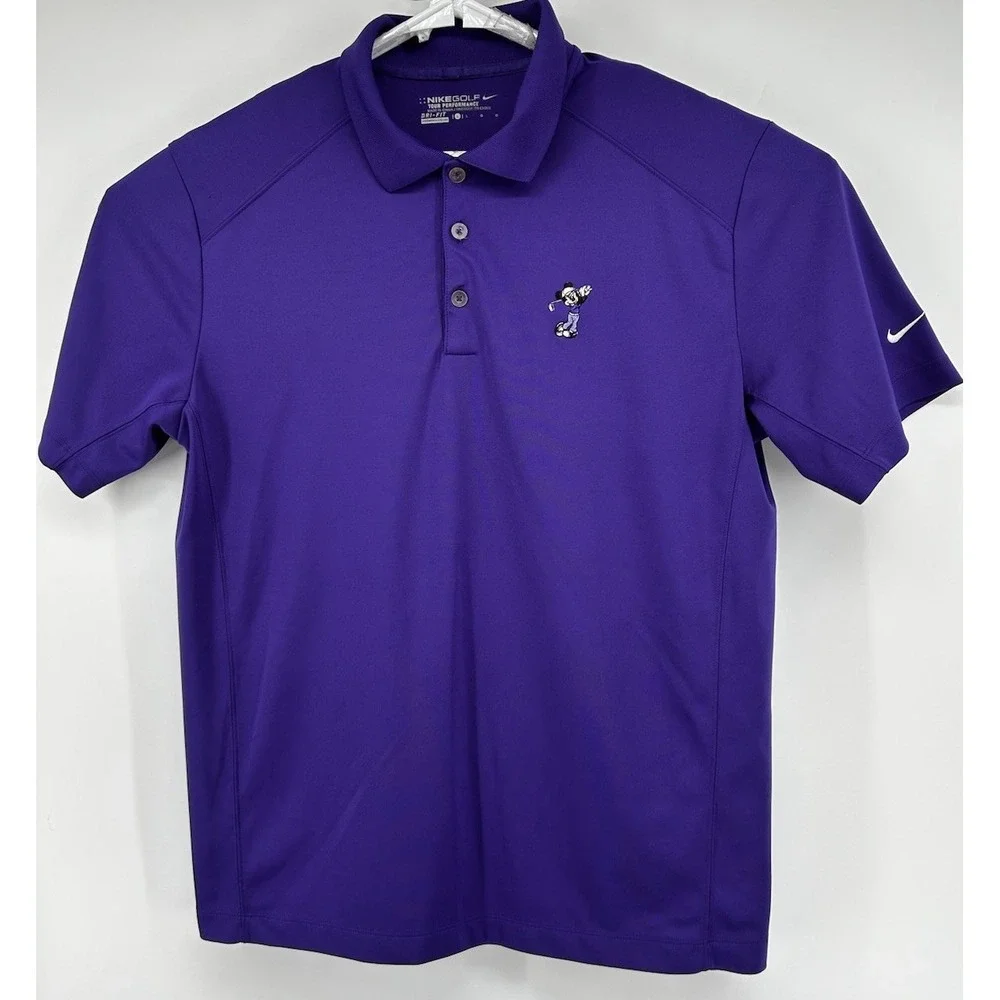 Nike Golf Pro Performance Dri Fit Mickey Mouse Logo Golf Polo Purple Men's Large